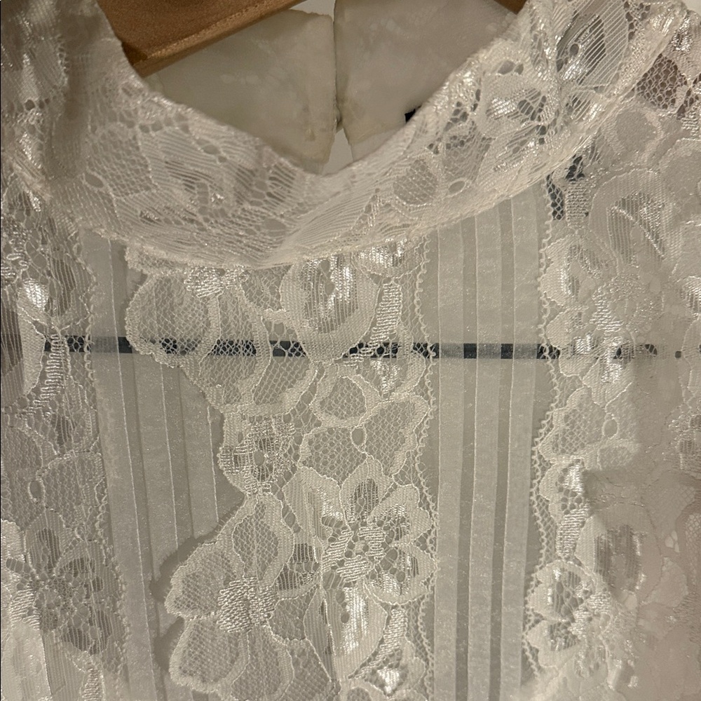 White House Black Market Sheer White Lace Blouse - Picture 2 of 4